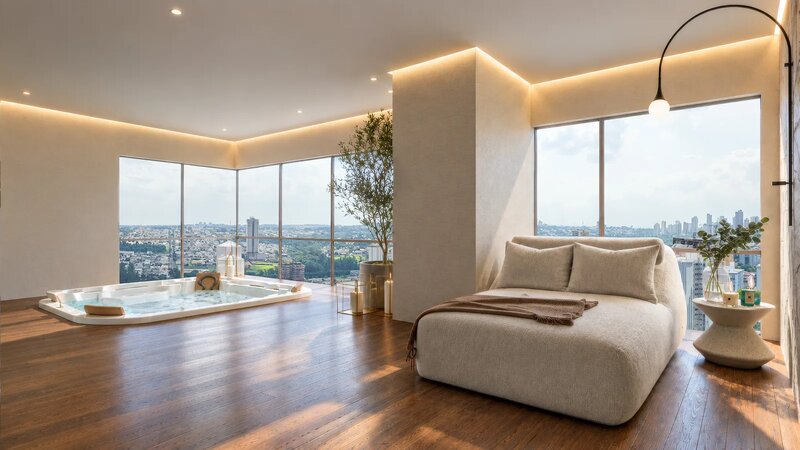 Rooftop wellness do Solum, com spa e vista panorâmica de Maringá.